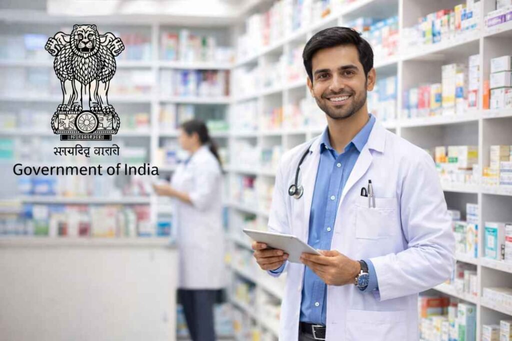 Pharmacist at work in medicine store, illustrating pharmacy career opportunities in government sector